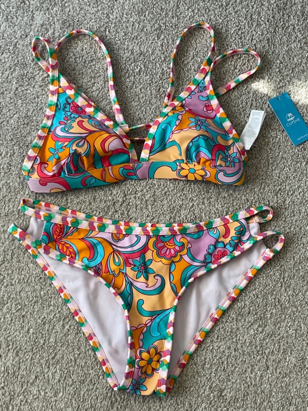 Cupshe Turquoise orange pink Paisley Floral Bikini Set